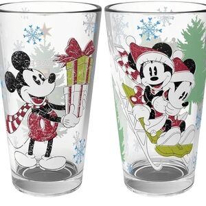 Disney Mickey Minnie CHRISTMAS Glasswear 2pk 16oz Nwt